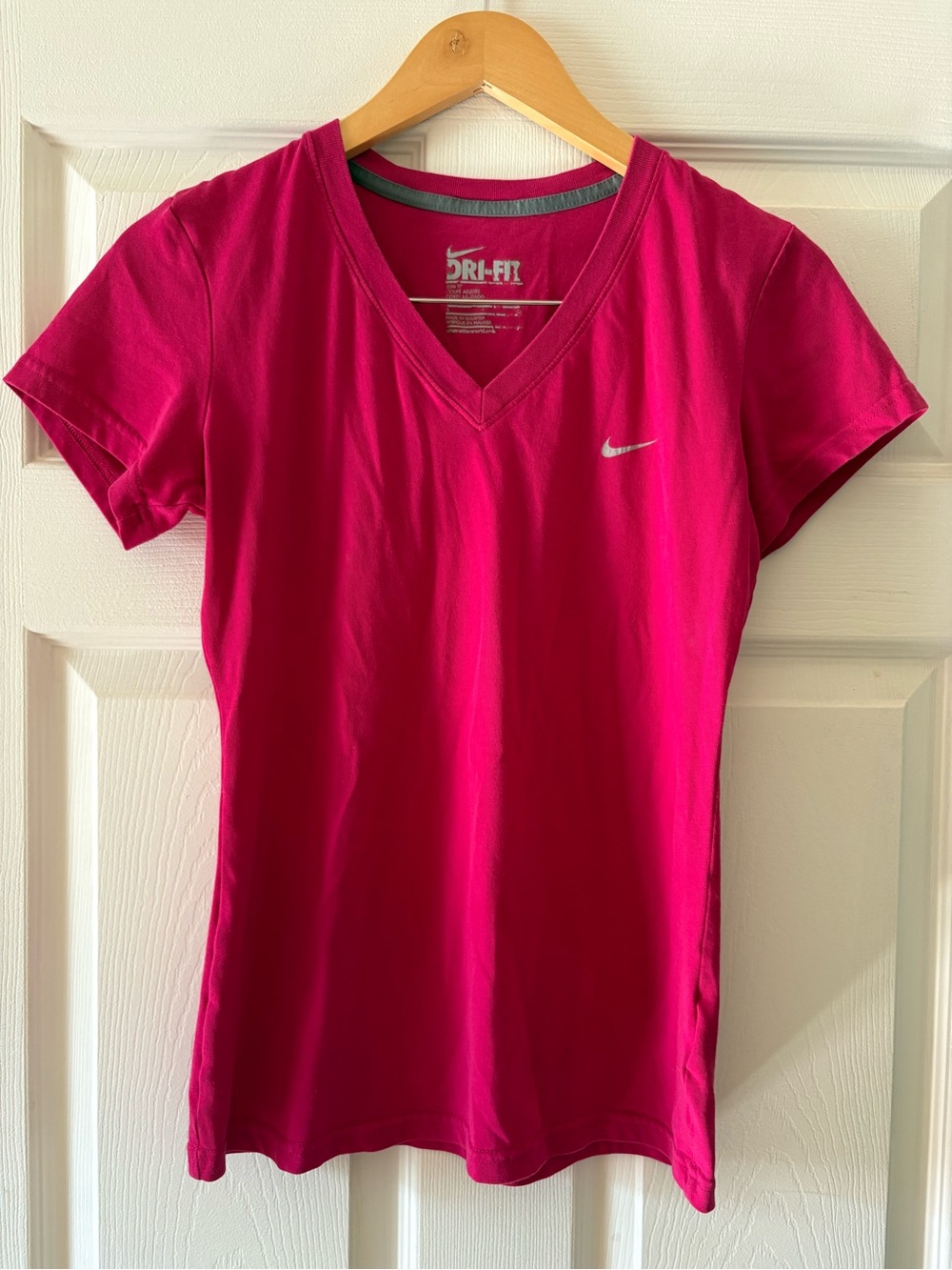 Nike Women's Hot Pink V-Neck Dri-FIT Short Sleeve Tee